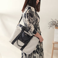 Diaper Bag Canvas Tote with Convertible Travel Mat