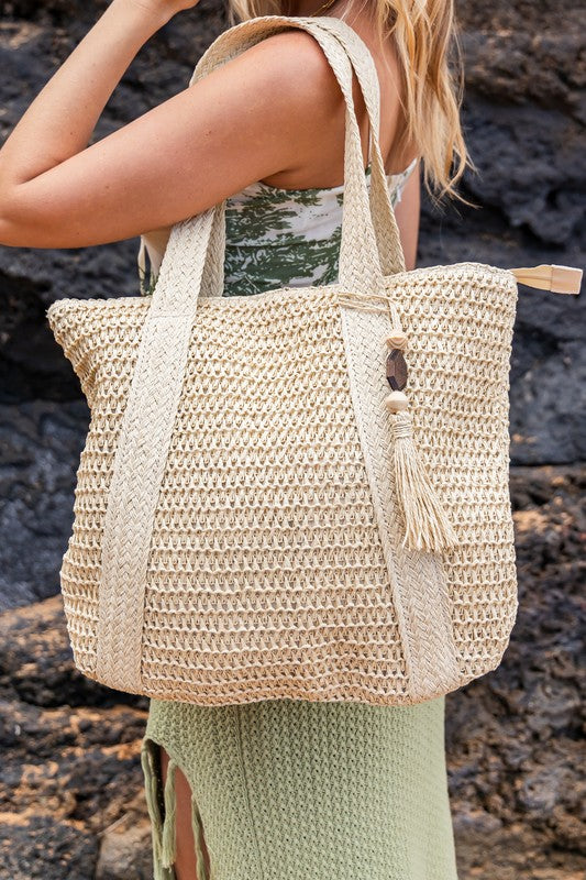 Izola Carry All Tassel Tote - Woven Straw Summer Bag