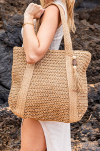 Izola Carry All Tassel Tote - Woven Straw Summer Bag
