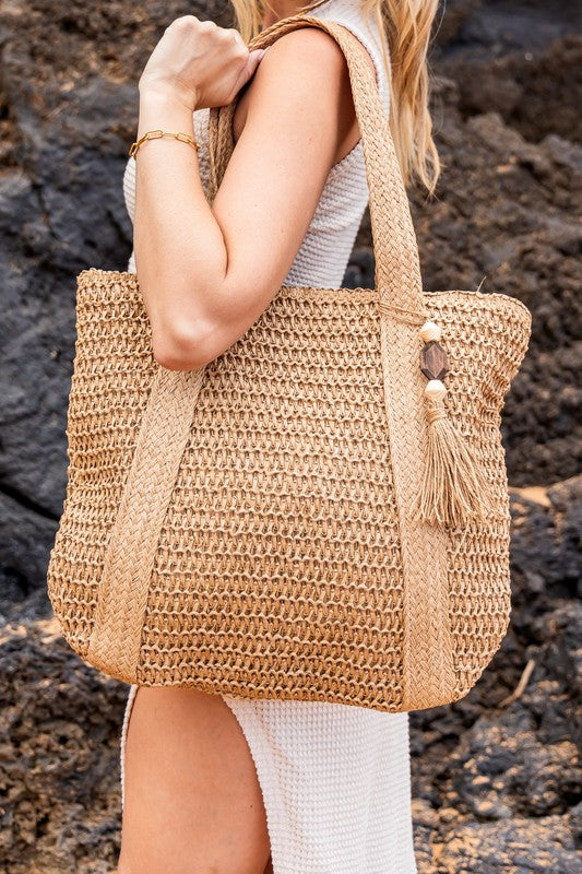 Izola Carry All Tassel Tote - Woven Straw Summer Bag