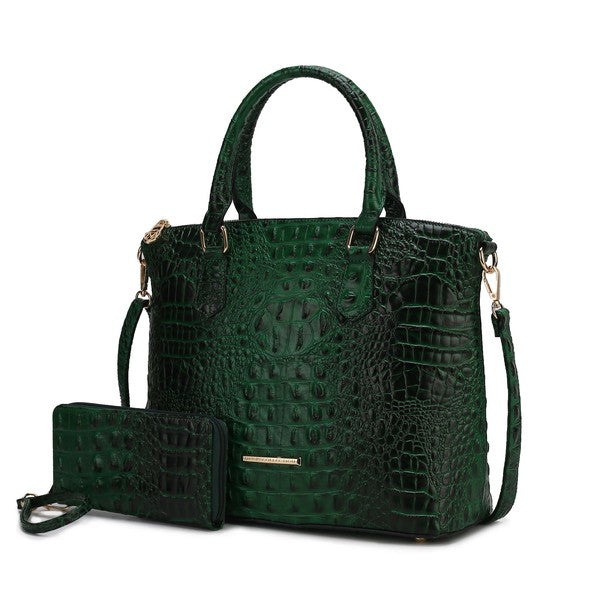 Statement Croc-Embossed Tote with Matching Pouch