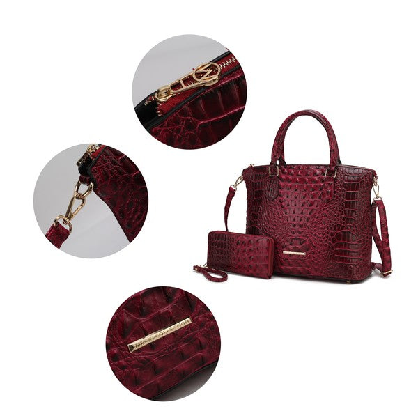 Statement Croc-Embossed Tote with Matching Pouch