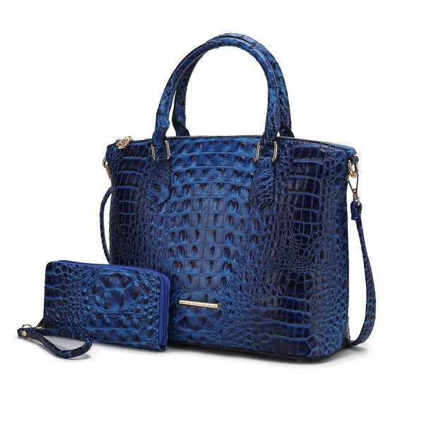 Statement Croc-Embossed Tote with Matching Pouch