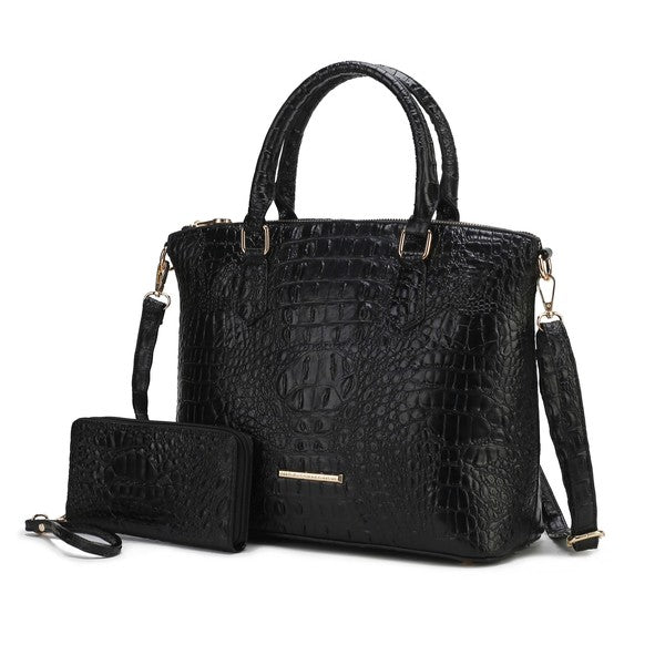 Statement Croc-Embossed Tote with Matching Pouch