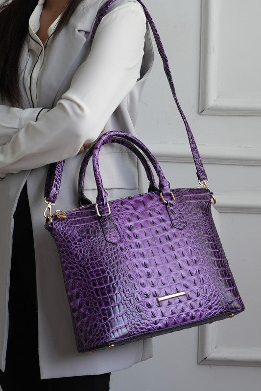 Statement Croc-Embossed Tote with Matching Pouch