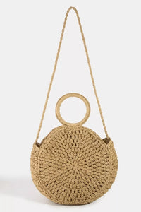 Circle Handle Circle Straw Braided Hand Bag