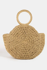 Circle Handle Circle Straw Braided Hand Bag