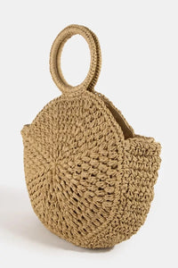 Circle Handle Circle Straw Braided Hand Bag