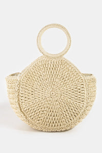 Circle Handle Circle Straw Braided Hand Bag