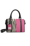 Tote with zebra pattern and pink accents on a white background