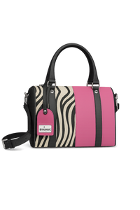 Tote with zebra pattern and pink accents on a white background