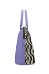 Purple tote with zebra pattern on a white background