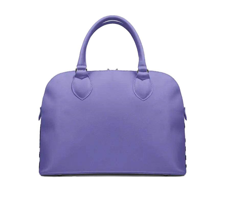 The solid purple back of a tote on a white background