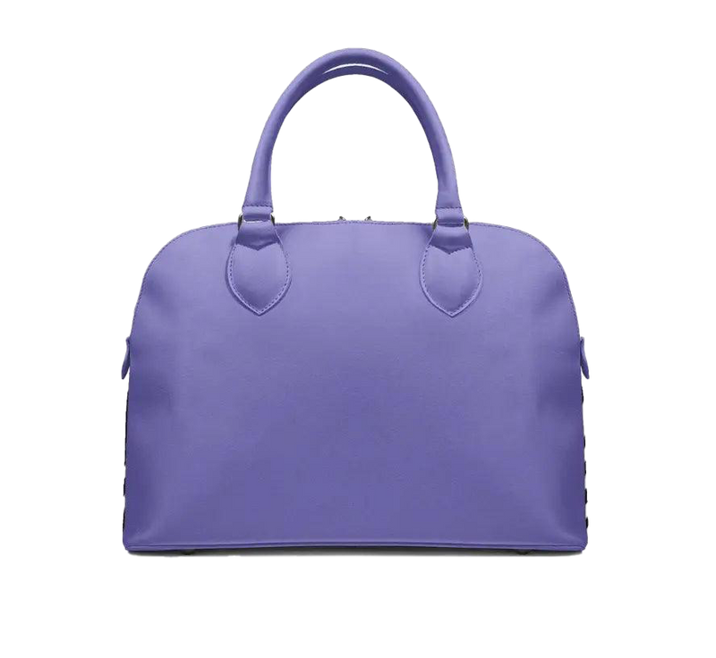 The solid purple back of a tote on a white background