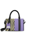 Tote with zebra pattern and purple accents on a white background