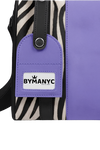 Purple tote with zebra pattern and BYMANYC logo