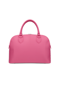 The solid pink back of a tote bag on a white background