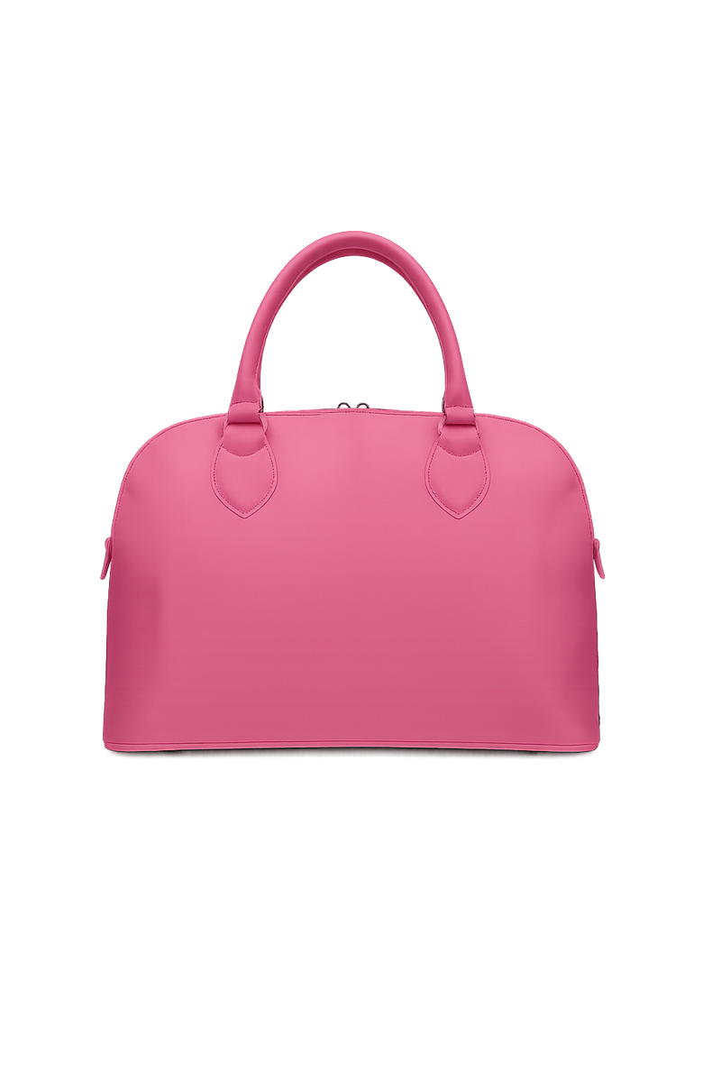 The solid pink back of a tote bag on a white background