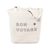 Cotton canvas tote with Bon Voyage written on it and the illustration of a plane.