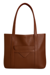 Espresso brown leather tote bag on a white background