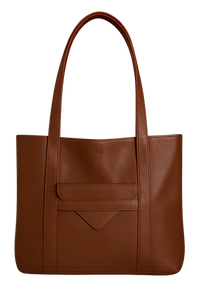Espresso brown leather tote bag on a white background