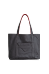 Gray tote bag with red handle on a white background