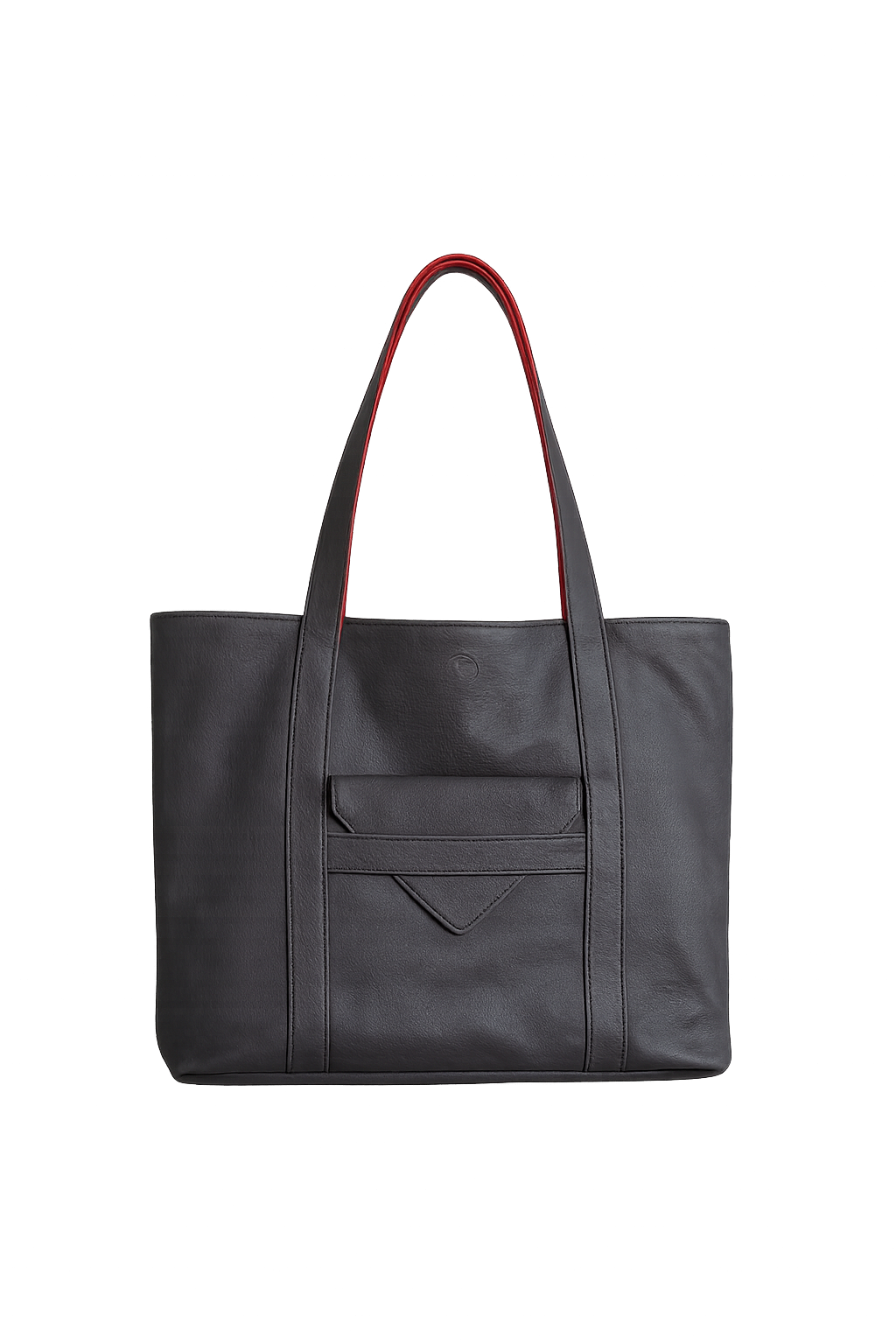 Gray tote bag with red handle on a white background