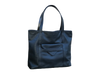 Black tote bag with a pocket on a white background.