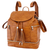 Brown leather convertible diaper bag backpack tote with silver zippers on a transparent background