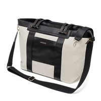 Black and white convertible diaper bag canvas tote with travel mat