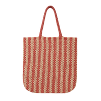 Striped red and beige tote bag on a white background
