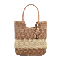 Woven handbag with a tassel on a white background