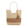 Woven tote with a tassel on a white background