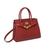 Burgundy croc tote handbag with gold accents on a white background