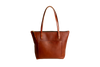 Cognac leather tote bag on a white background